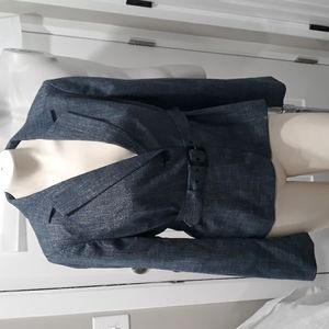 The Limited navy blue denim look belted 2 button blazer. Large. NWT